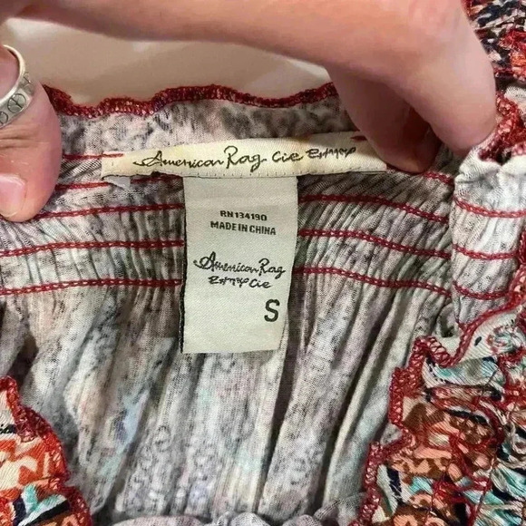 American Rag Cie Boho Smocked Matching Set Womens Small Cropped Shirt Wide Leg - Picture 8 of 9